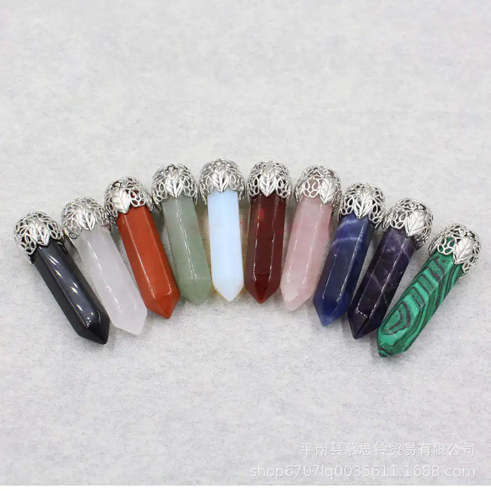 Natural Crystal Point Pendant Silver Filigree Crown Cap Chakra Healing Wand Charm for Reiki Jewelry Making