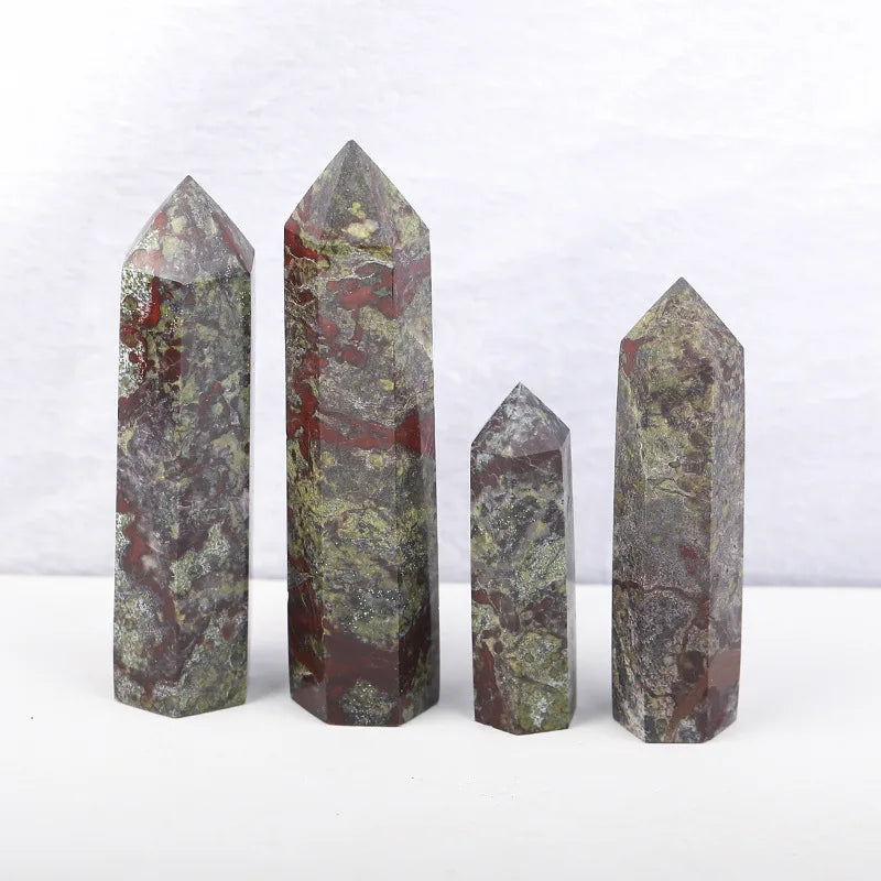 Natural Dragon Bloodstone Crystal Point Tower Polished Hexagonal Obelisk Wand for Home Decor Meditation Crystal Collection Gift