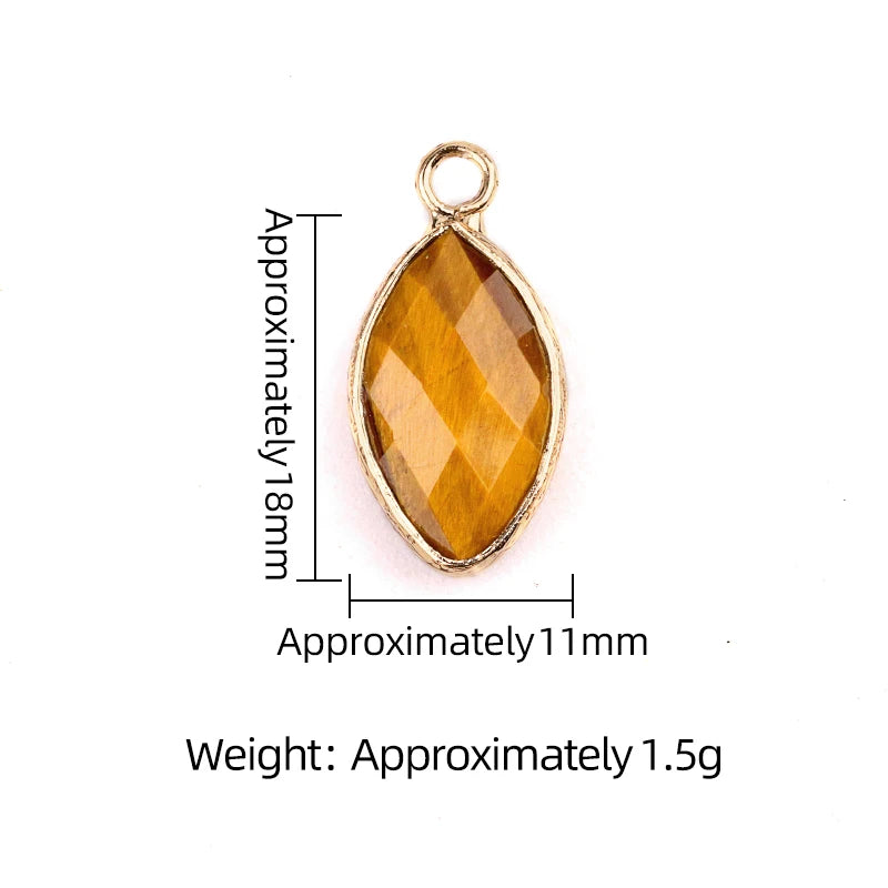 Natural Crystal Marquise Cut Pendant: 18mm Gold-Plated Healing Stone Charm for Necklaces & Spiritual Gifts