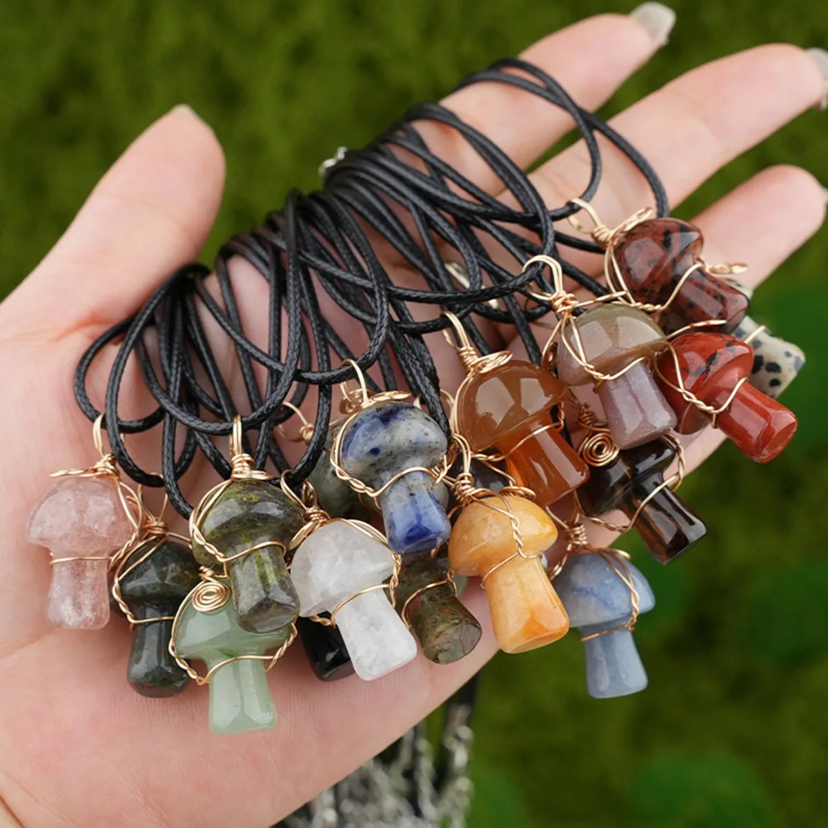 Bohemian Mushroom Crystal Necklace | 15×20mm Gemstone Pendant Vacation & Party Gift