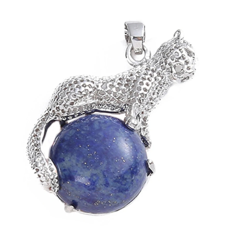 Natural Stone Silver Copper Animal Leopard Pendants Necklace Women mens Punk Created Emerald Panther Chakra Necklace jewelry