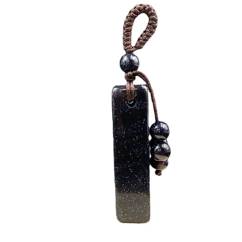 Natural Polished Rectangle Crystal Keychain, Hand Braided Cord Flat Bar Gemstone Bag Charm Chakra Healing Lucky Pendant for Men Women