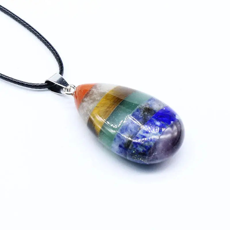 Seven Chakra Rainbow Heart Stone Pendant Polished Healing Crystal Love Symbol Necklace for Women