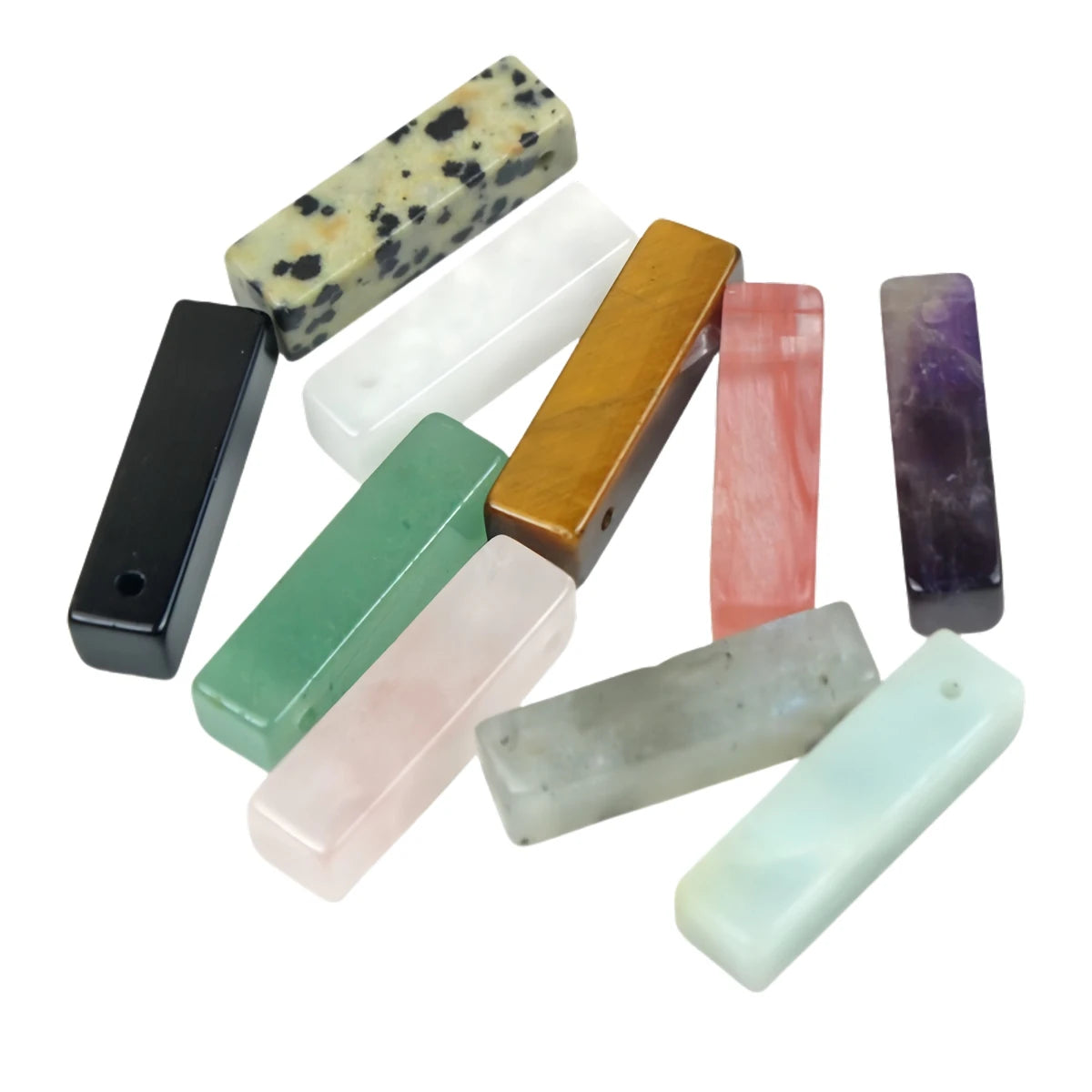 25×6mm Natural Crystal Rectangle Pendant | Pre-Drilled Gemstone Bar Charm for DIY Jewelry