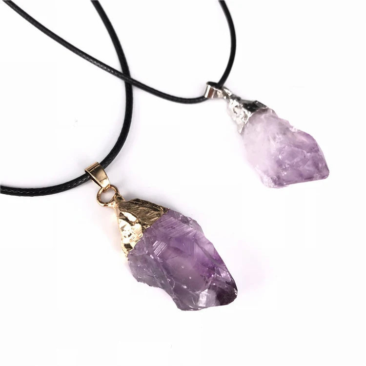 Natural Rough Amethyst Point Pendant Gold Electroplated Cap Raw Crystal Quartz Pendant Reiki Chakra Healing Gemstone Charm for DIY Necklace Jewelry Making