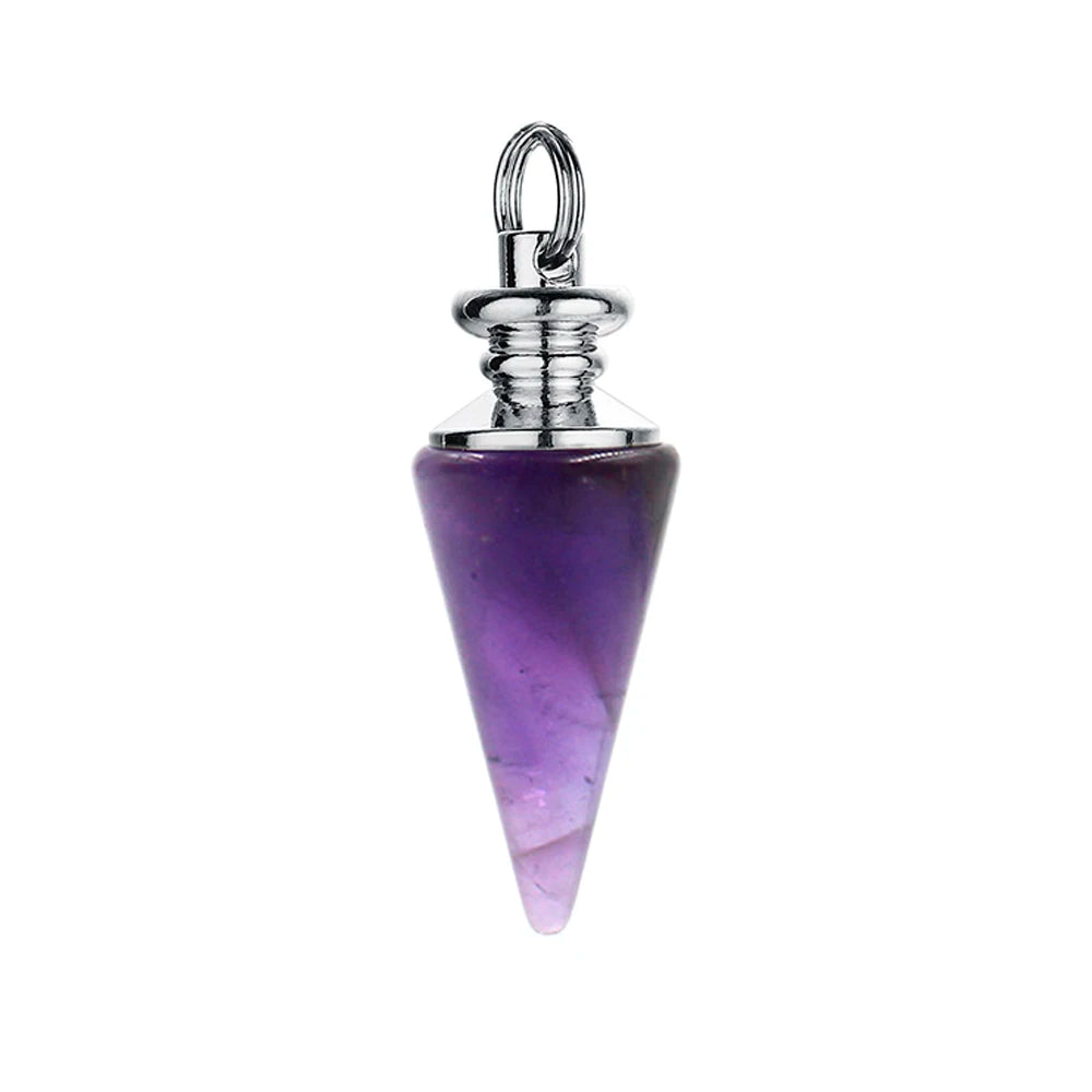 Natural Crystal Cone Pendulum Pendant Reiki Chakra Healing Pointed Gemstone Pendulum Charms for Dowsing Divination Necklace Jewelry Making