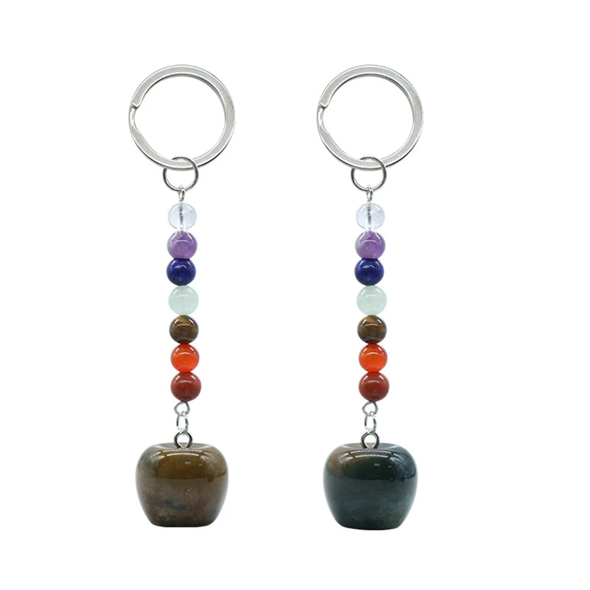 7 Chakra Crystal Beads Keychain with Natural Green Aventurine Apple Pendant, Healing Stone Hanging Ornament