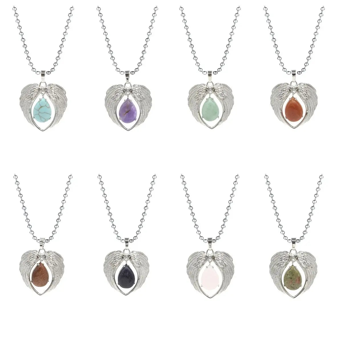 Vintage Silver Angel Wings Heart Necklace - Ready to Wear Teardrop Crystal Ball Chain Pendant for Women, Spiritual Gift