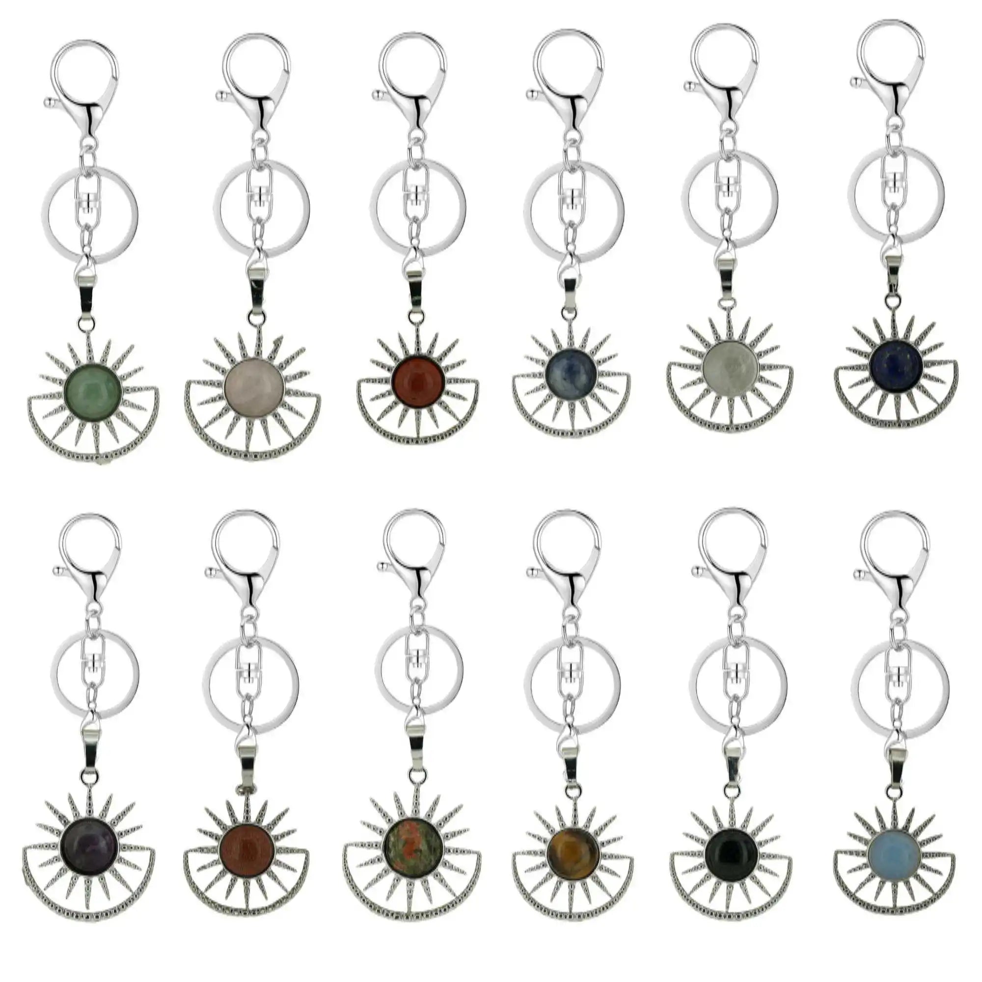 Celestial Sun Gemstone Keyring - Spiritual Healing Crystal Gift for Men Women