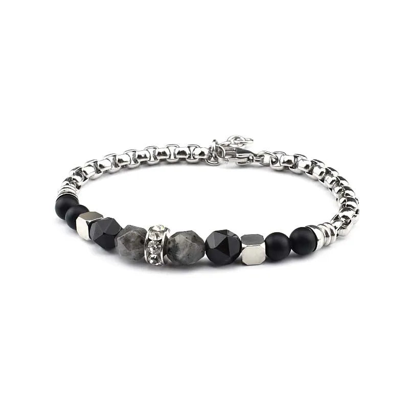 Natural Crystal Healing Bracelet, Mixed Faceted Gemstone & Stainless Steel Link Bracelet with Zircon Spacer Energy Protection Bracelet Gift