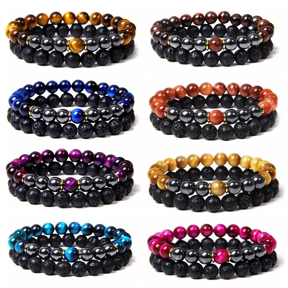Promotional Sale Couple Tiger's Eye GemstoneStretch Bracelet Charms Hematite 8mm Stone Protection Healing Crystal Stretch Beaded