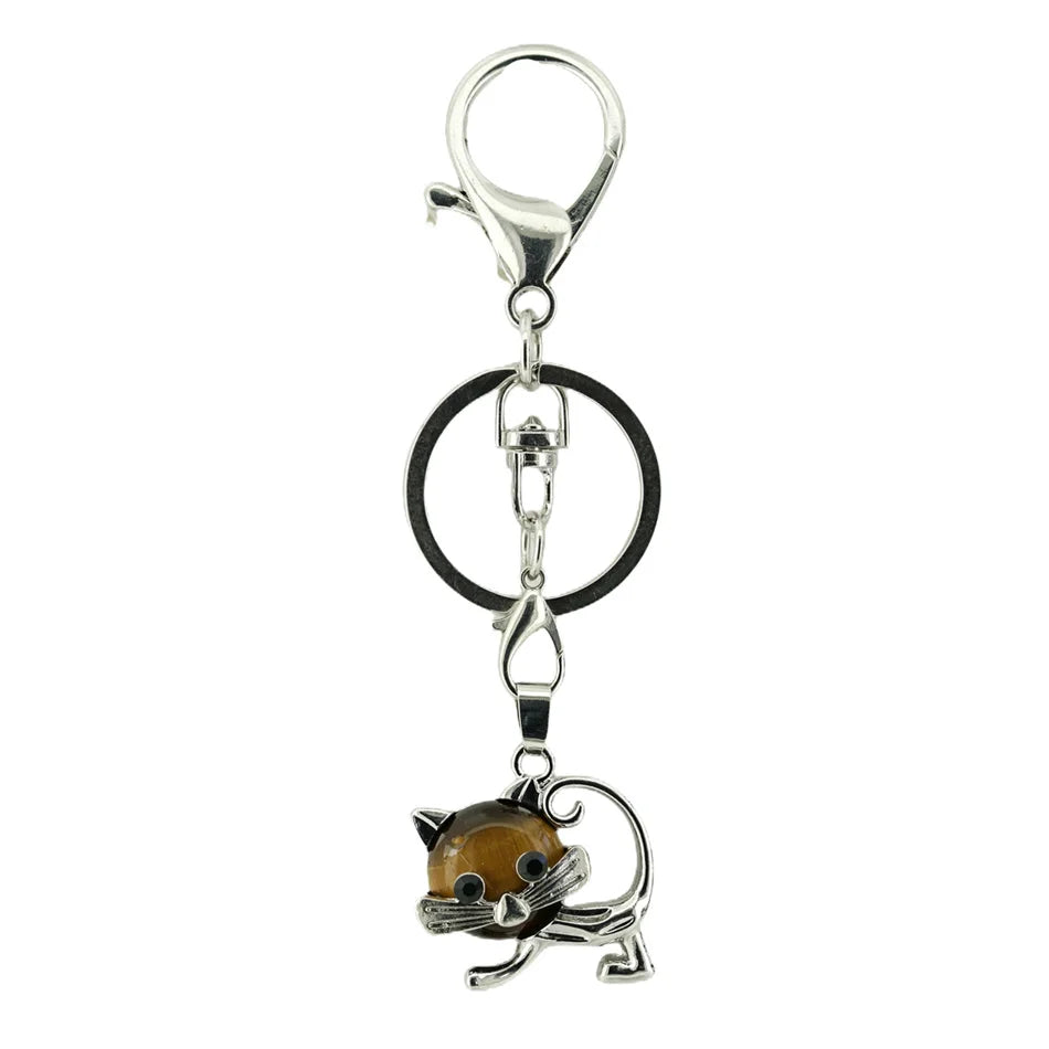 Genuine Tiger's Eye Sea Turtle Keyring - Spiritual Healing Crystal Gift for Her