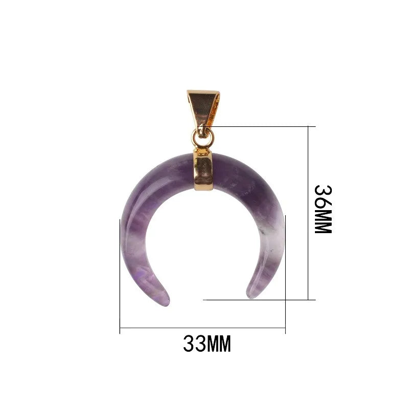 Gold Plated Natural Stone Crescent Moon Pendant, Double Horn Shape Gemstone Moon Charm, Boho Spiritual DIY Necklace Pendant for Women Jewelry Making