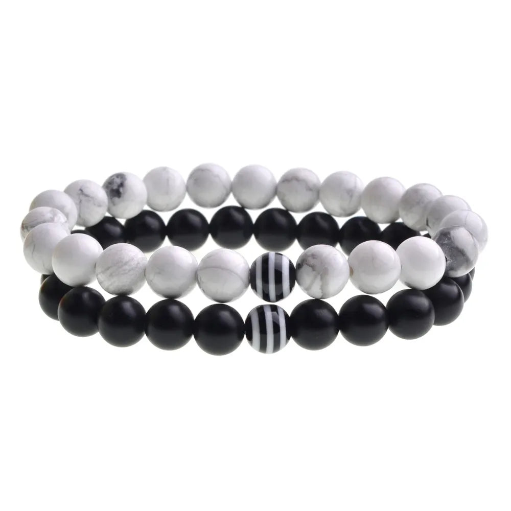 8mm White Howlite & Lava Rock Stretch Bracelet with Rainbow Resin Accent Bead Unisex Aromatherapy Essential Oil Diffuser Beaded Bracelet Wholesale Jewelry Gift