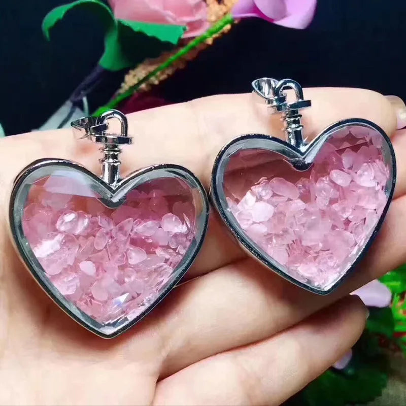 Fashion Love Heart Pendant Necklace for Girls Natural Stone Chips Wishing Bottle Pendant Collars Jewelry Gift for Lover