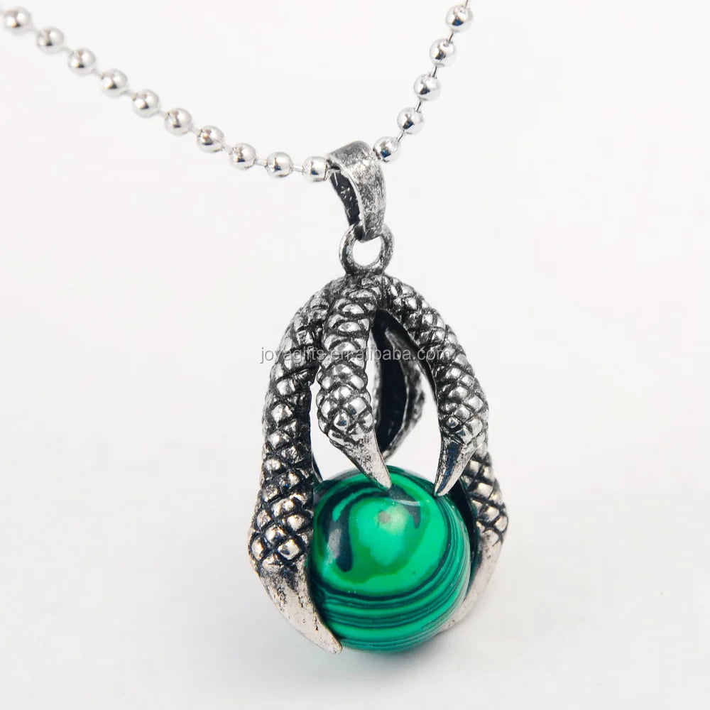 Gothic Dragon Claw Pendant Necklace for Men Women - Natural Stone Crystal Ball Amulet Pendants Punk Rock Jewelry Gift