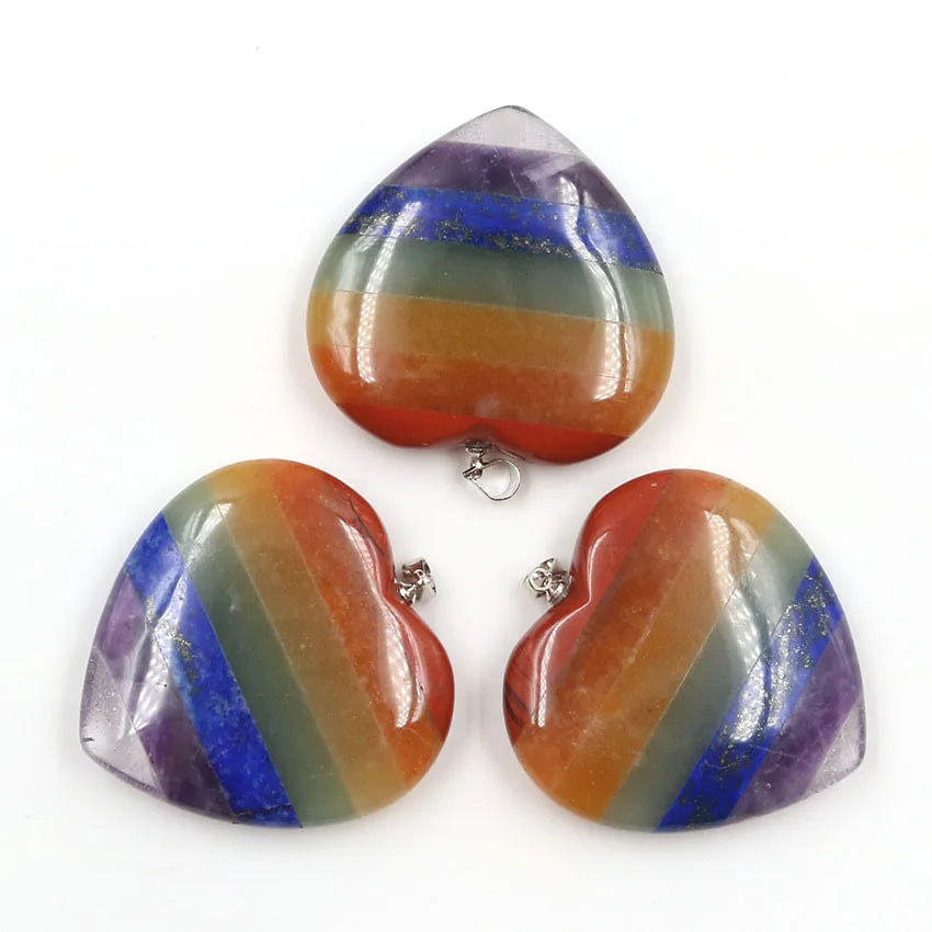 Chakra Layered Heart Crystal Pendant, Natural Bonded Gemstone Heart‑Shaped Necklace Pendant, Chakra Balancing Spiritual Healing Jewelry for Women