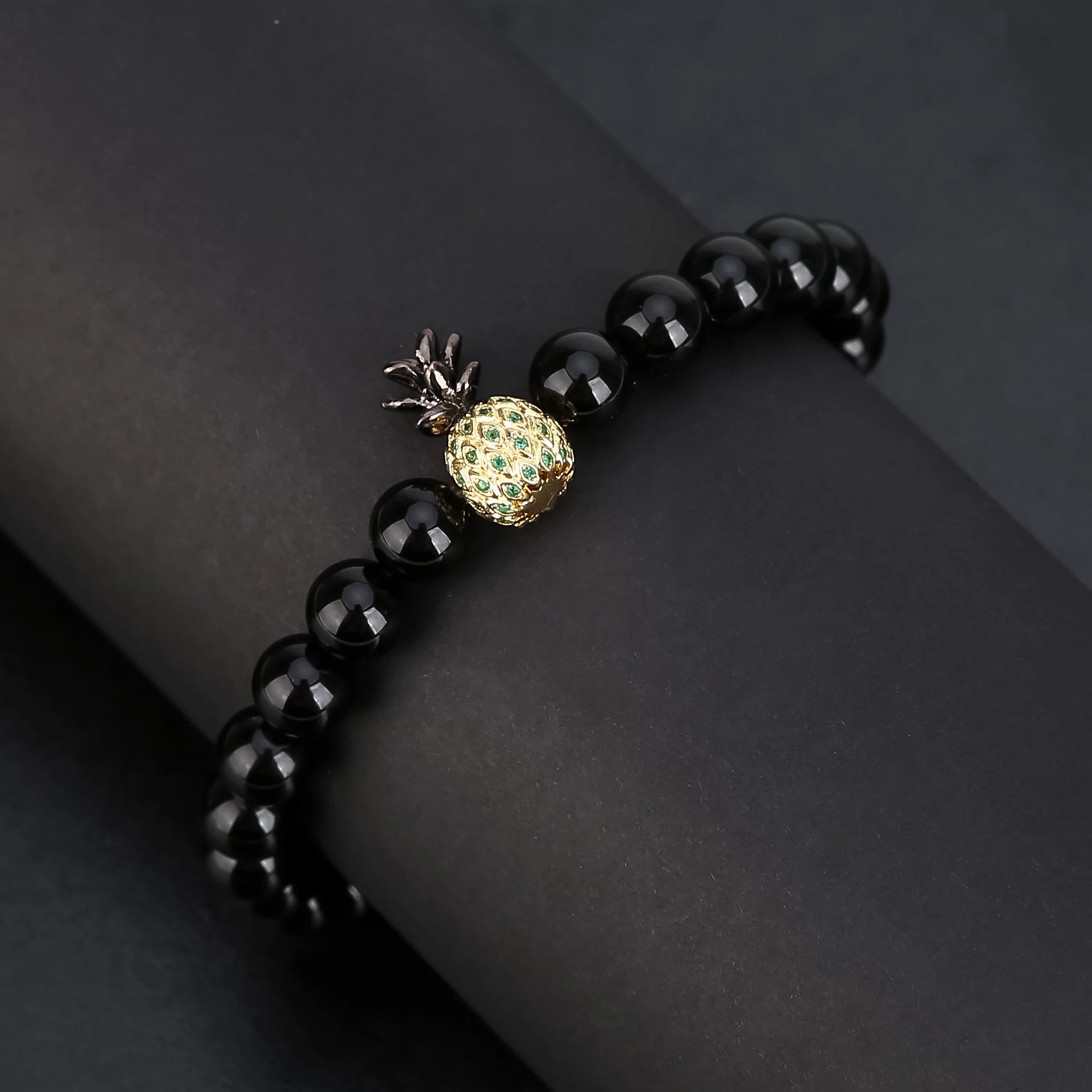 Luxury Black Onyx Pineapple Bracelet - Spiritual Balance Couple Gift for Him Her