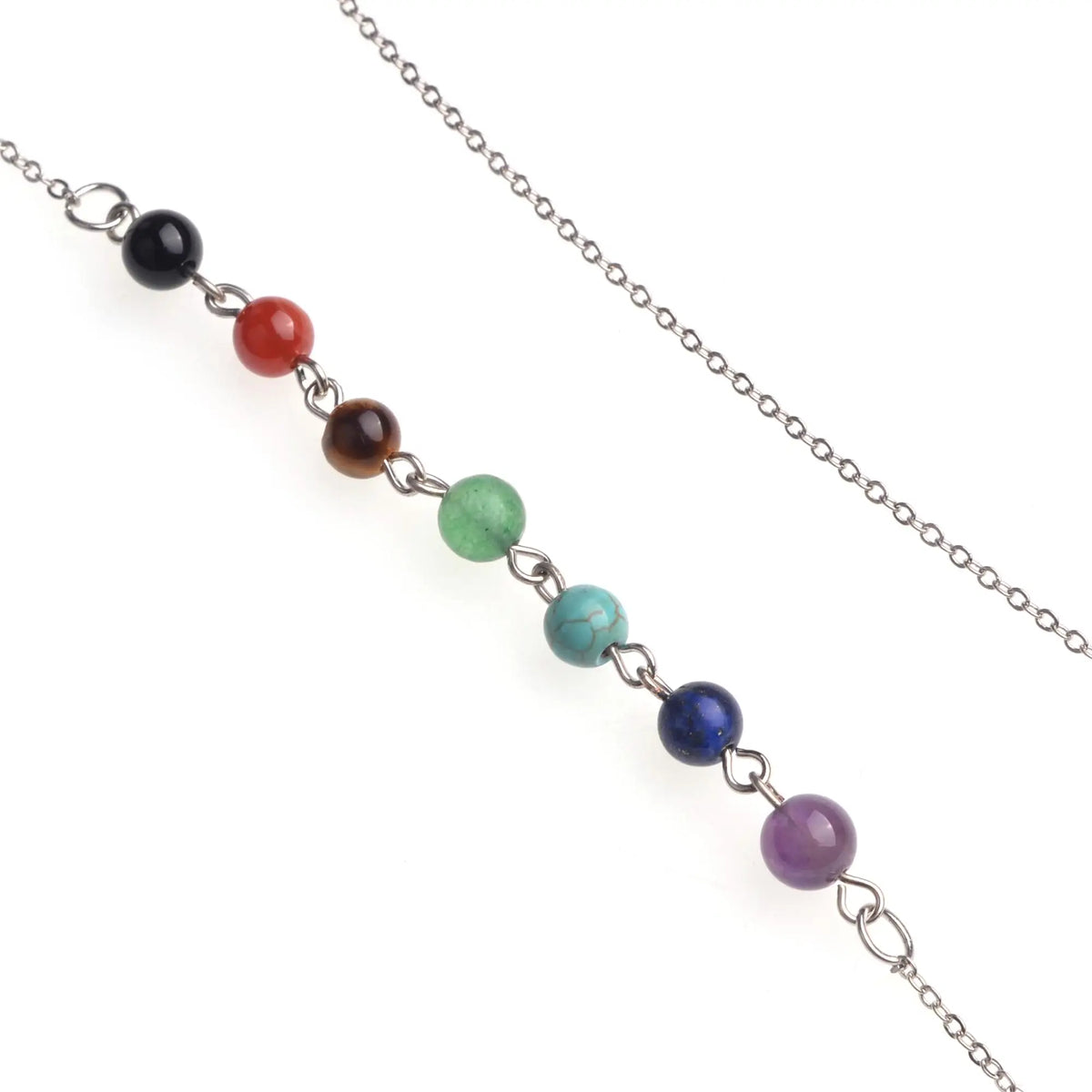 7 Chakra Beaded Necklace, Natural Hexagonal Crystal Point Pendant Necklace, Reiki Healing Stone Spiritual Jewelry for Women