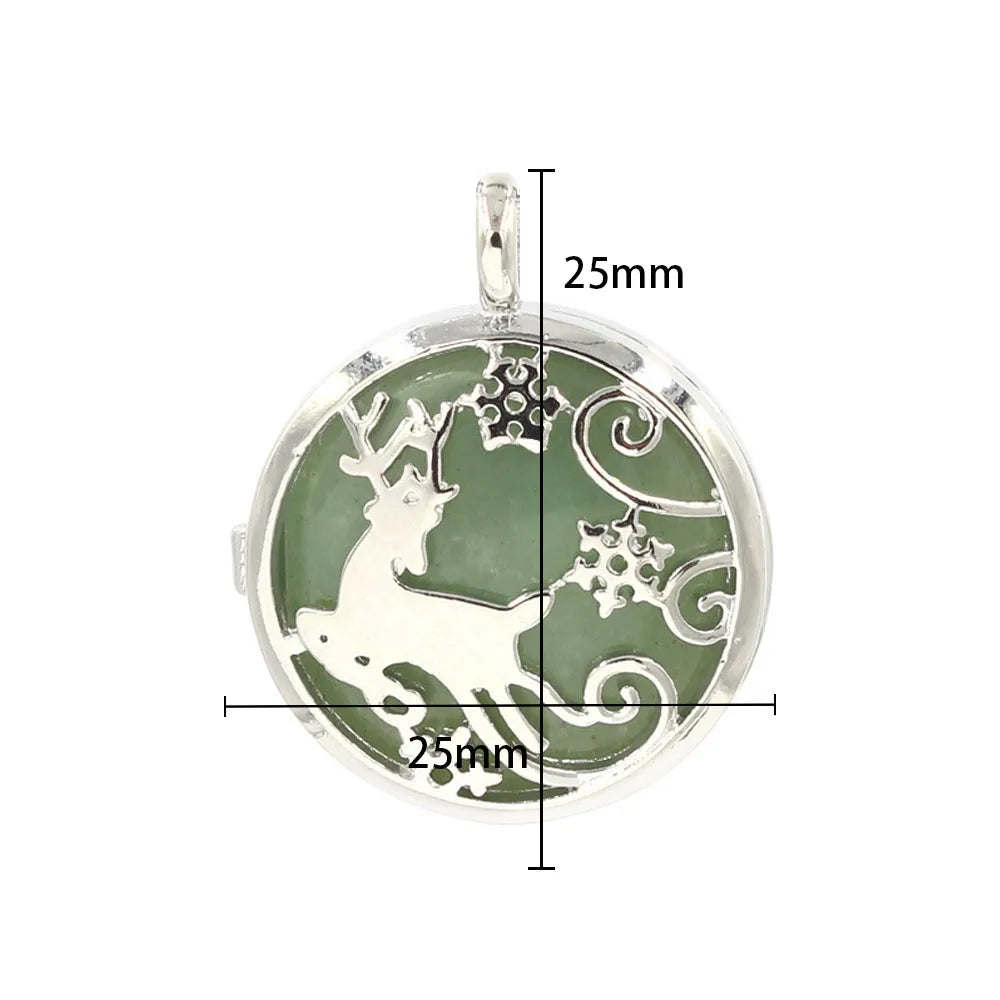 Reindeer Snowflake Hollow Pendant Silver Plated Natural Crystal Inlay Christmas Charm for Jewelry Making