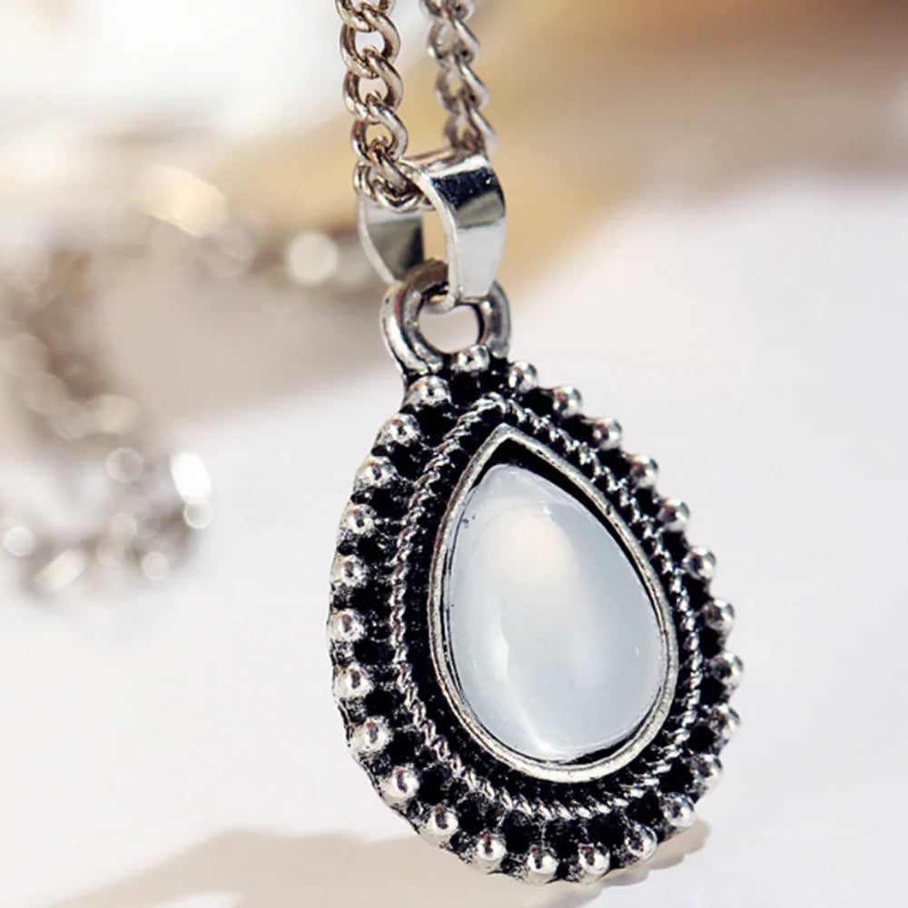 Bohemia Layered Opal Choker Necklace Gemstone Necklace Teardrop Necklace Charm Pendant Statement Jewelry for Women and Girls