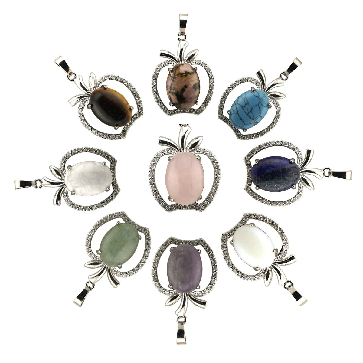 Natural Stone Apple Pendant Necklace • Sterling Silver Crystal Fruit Charm • Healing Crystal Gemstone Jewelry Gift for Women