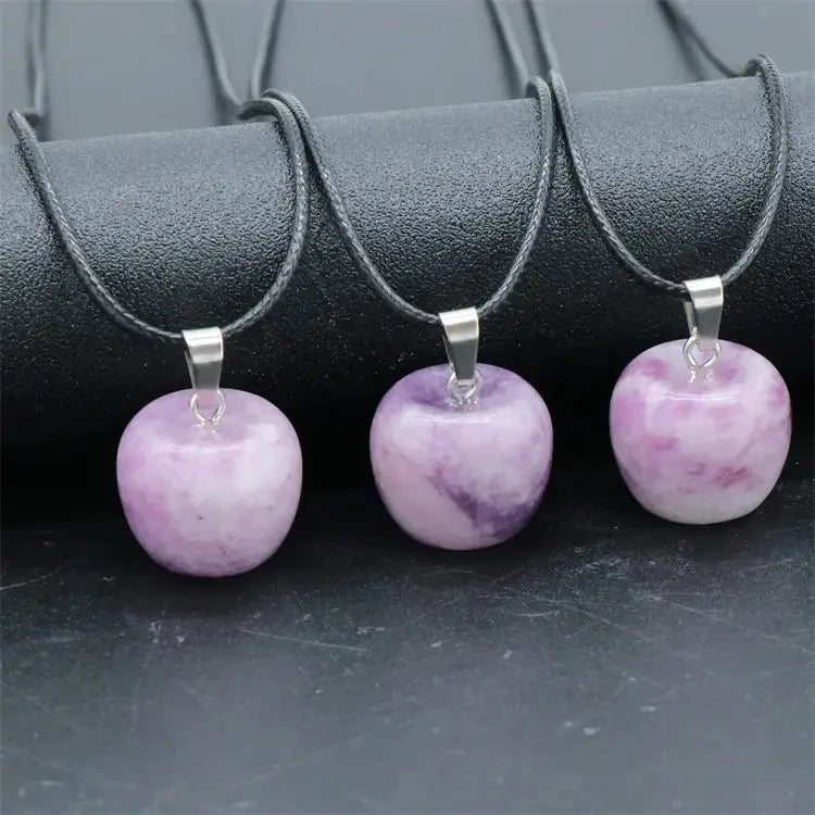 Natural Green Aventurine Apple Pendant Necklace, 20mm Healing Crystal Lucky Charm for Women & Men