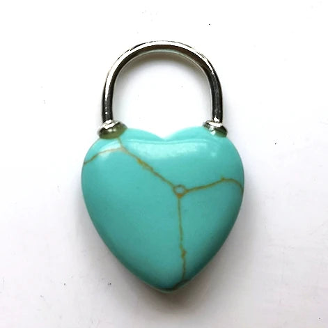 Natural Crystal Heart Lock Pendant Charms, Chakra Stone Beads for DIY Necklace Jewelry Making