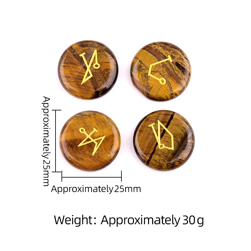 Engraved Archangel Sigil Stones - 25mm Natural Crystal Round Palm Stone with Gold Four Angel Symbols for Reiki Healing & Protection