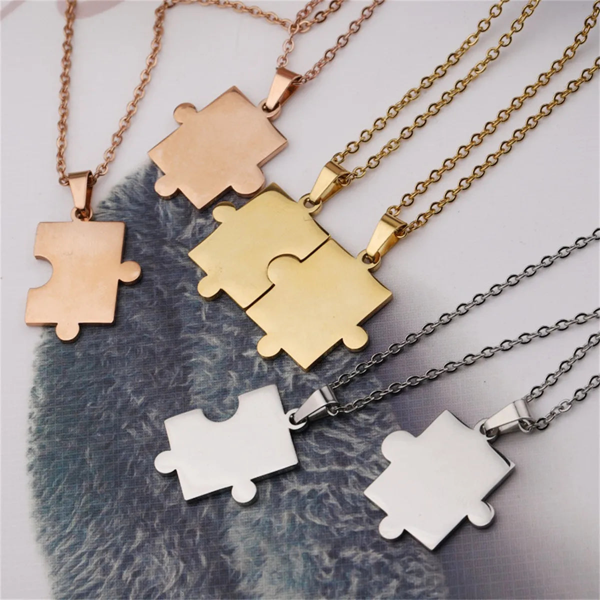 Fashion Geometric Puzzle Couple Stainless Steel Pendant Necklace Combination Lover Friendship Jewelry Gift