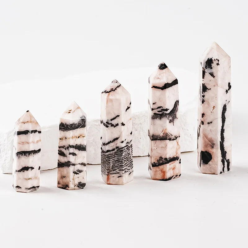 Natural Pink Zebra Jasper Crystal Point Tower Polished Hexagonal Obelisk Wand for Home Decor Meditation Crystal Collection Gift