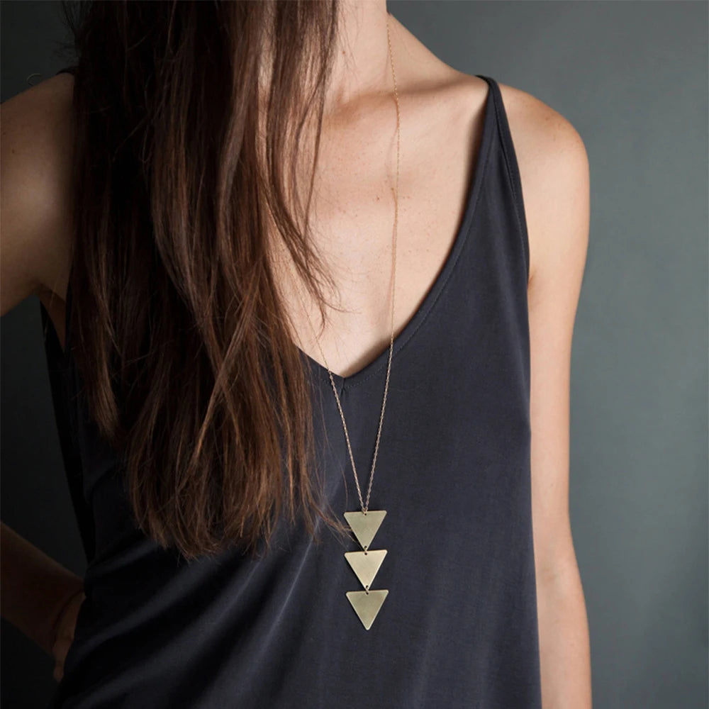Long Necklace Charm Three Triangle Arrow Pendant Necklace Gold Fashion Necklace Jewelry for Women and Girls Gifts