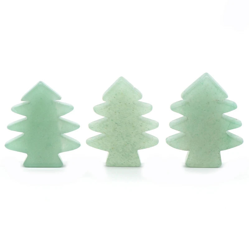 40-42mm Natural Green Aventurine Christmas Tree Carving, Hand-Carved Crystal Decor for Holiday & Home
