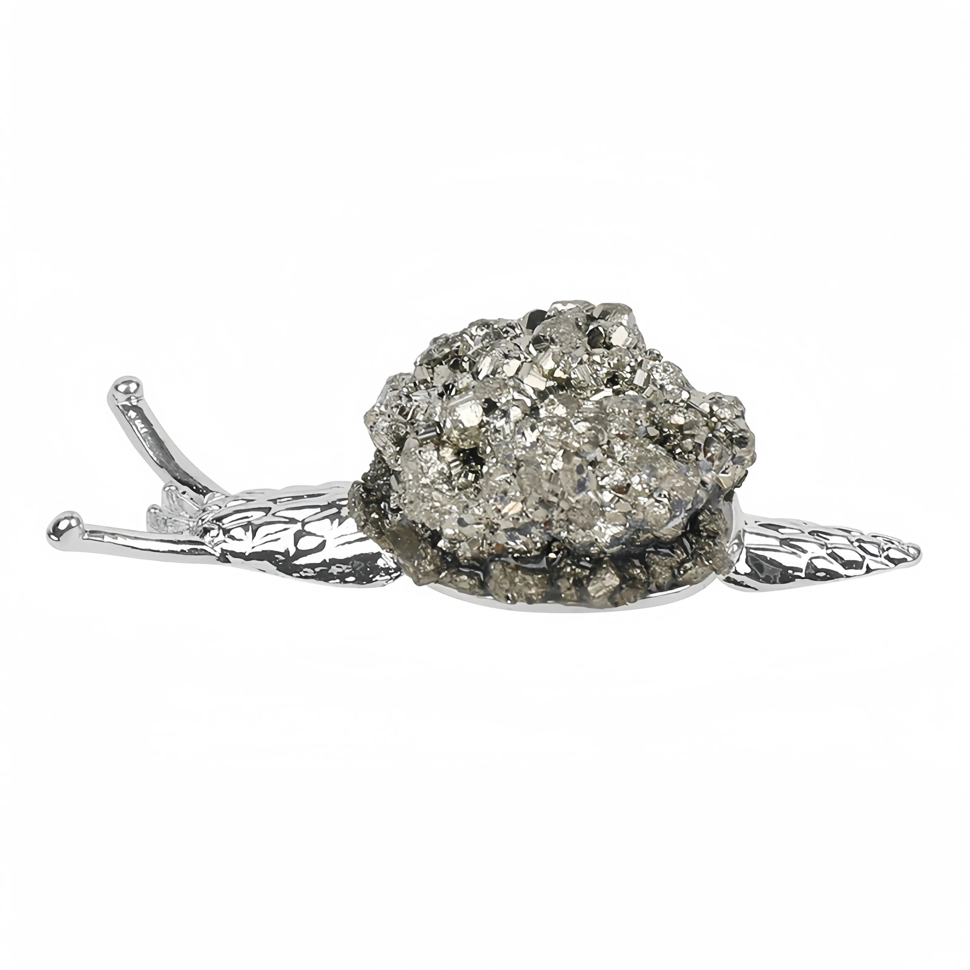 Pyrite Druzy Snail Figurine | Gold-Plated Natural Crystal Ornament for Home Decor