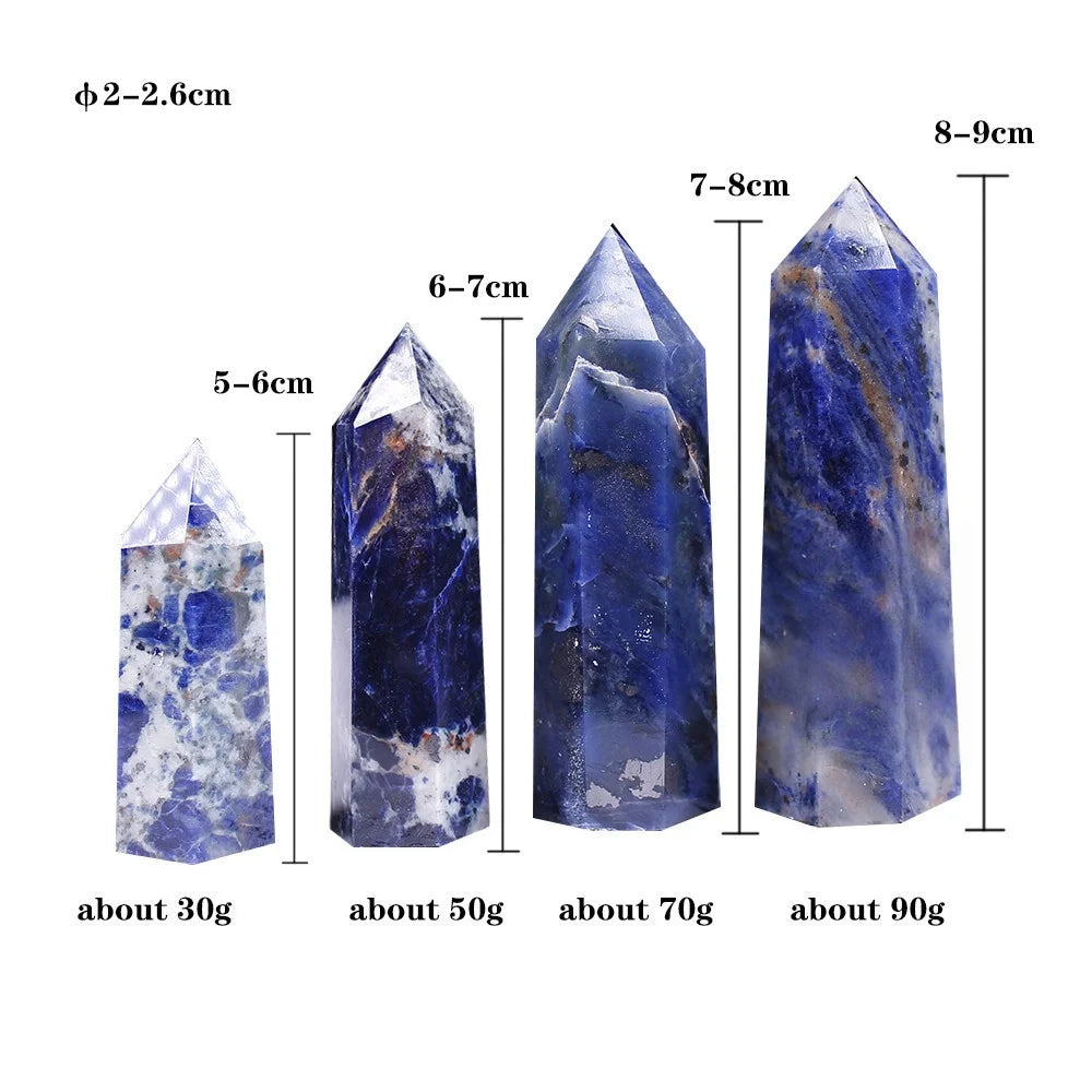 Natural Stone Hexagonal Pillar Decoration Multi-Sized Sodalite Gemstone Office Ornament Tower Stone Crafts DIY Accessory Gift