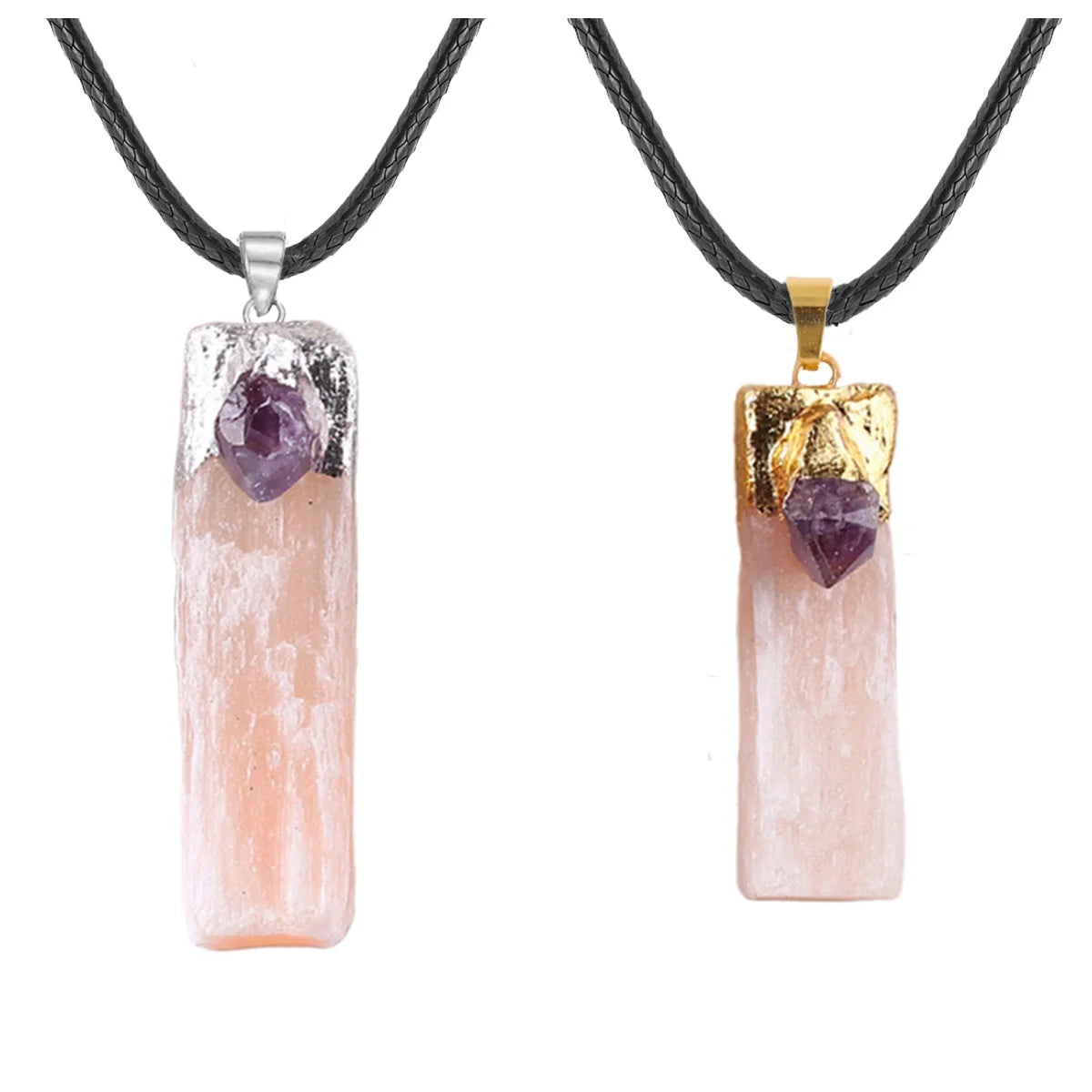 Natural Selenite Pendant with Red Agate Inlay | Gold-Plated Gypsum Strip Charm for Unisex Crystal Jewelry