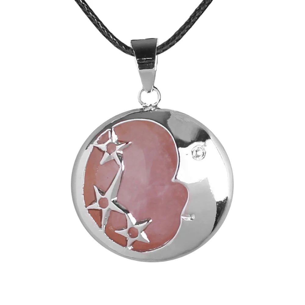 Celestial Night Sky Moon & Star Necklace Natural Healing Crystal Inlaid Pendant Necklace Birthday Gift for Women