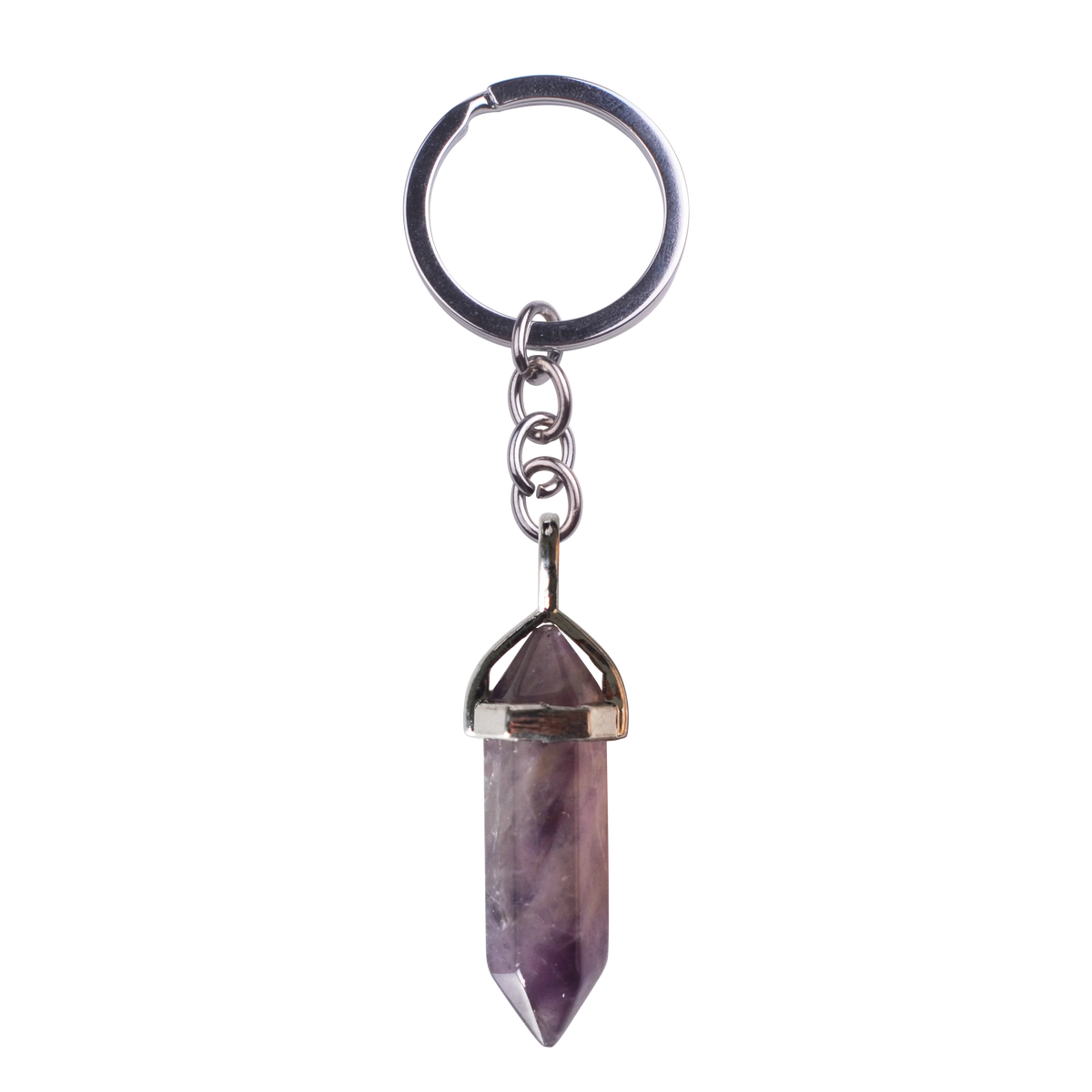 Natural Hexagonal Crystal Point Keychain, Silver Plated Wrap Chakra Healing Gemstone Keyring, Reiki Crystal Stone Charm Key Chain Gift by JOYA GIFT