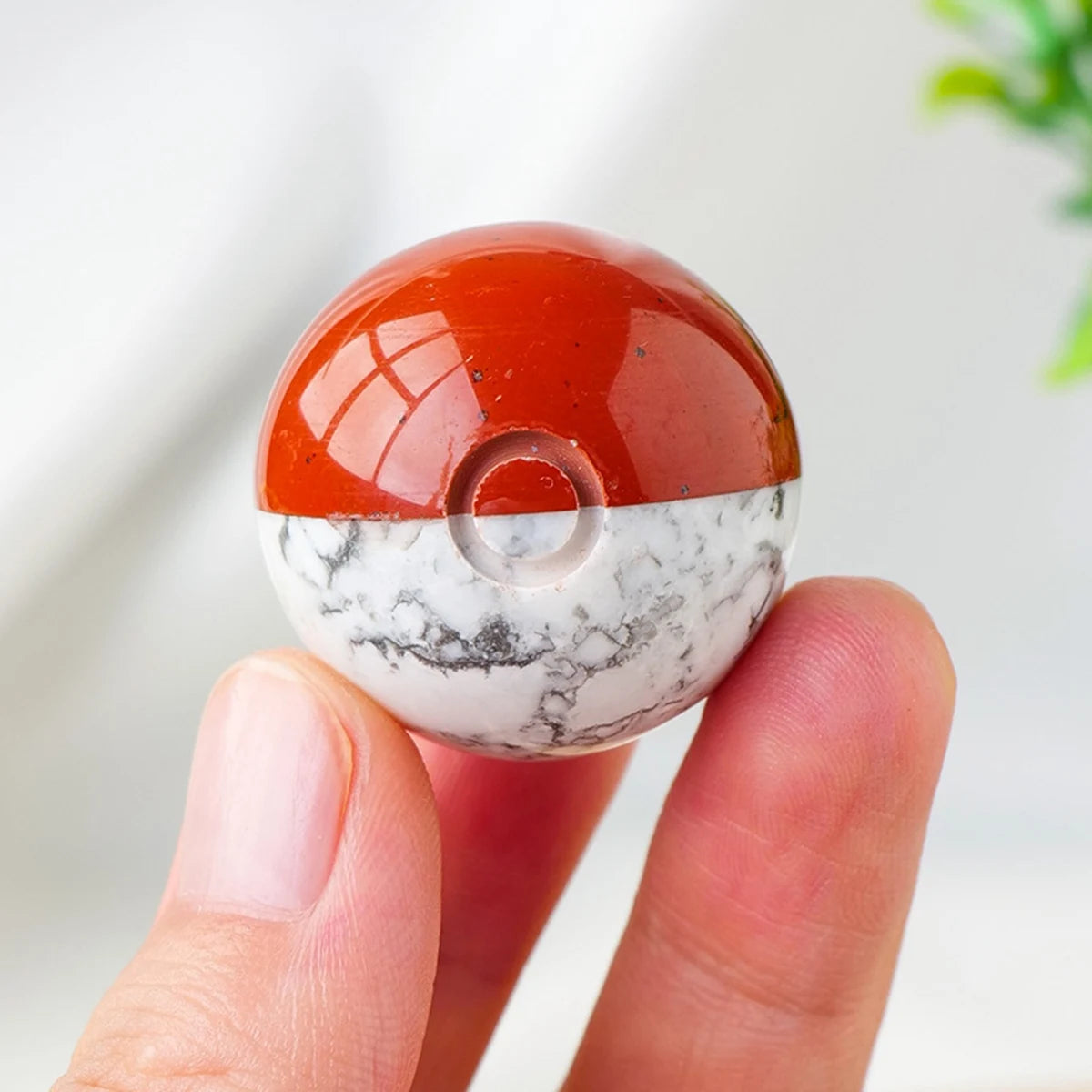 20mm/30mm/40mm Natural Gemstone Poke Ball Crystal Sphere | Red Jasper & Howlite Hand-Carved Pocket Ball | Geeky Decor Anime Gift & Healing Crystal