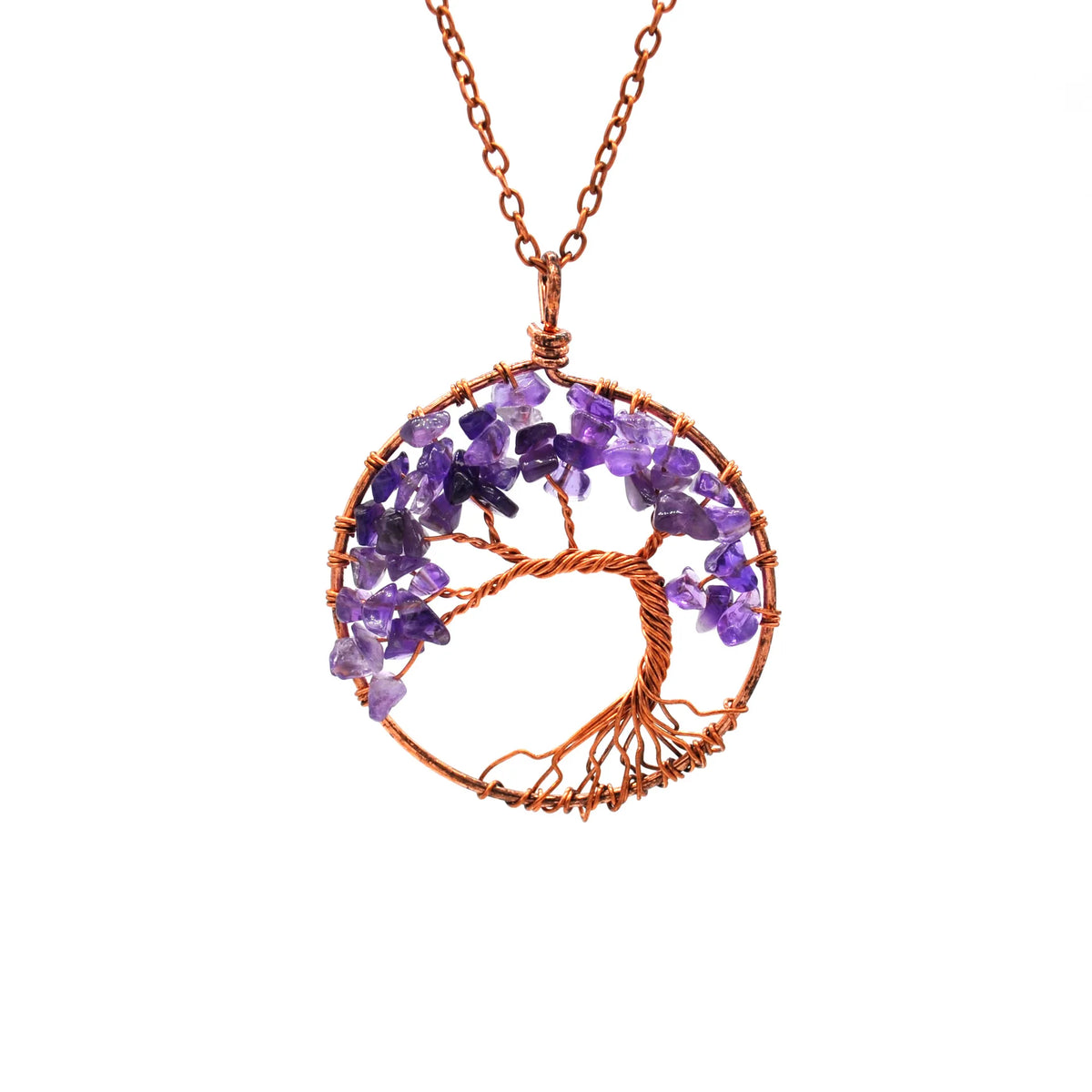 7 Chakra Tree of Life Natural Crystal Chip Pendant Necklace Antique Copper Wire Wrapped Chakra Stones Tree Pendant for Spiritual Healing Jewelry Gift