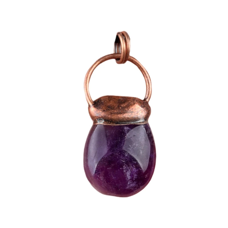 Mystic Crystal Potion Jar Pendant - Antique Bronze Capped Waterdrop Gemstone Magic Spell Purse Amulet for Necklace