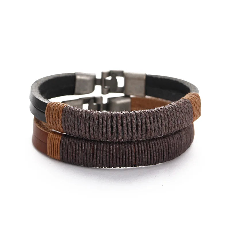 Vintage Braided Leather Bracelet for Men & Women - Handmade Punk Style Cuff Bangle