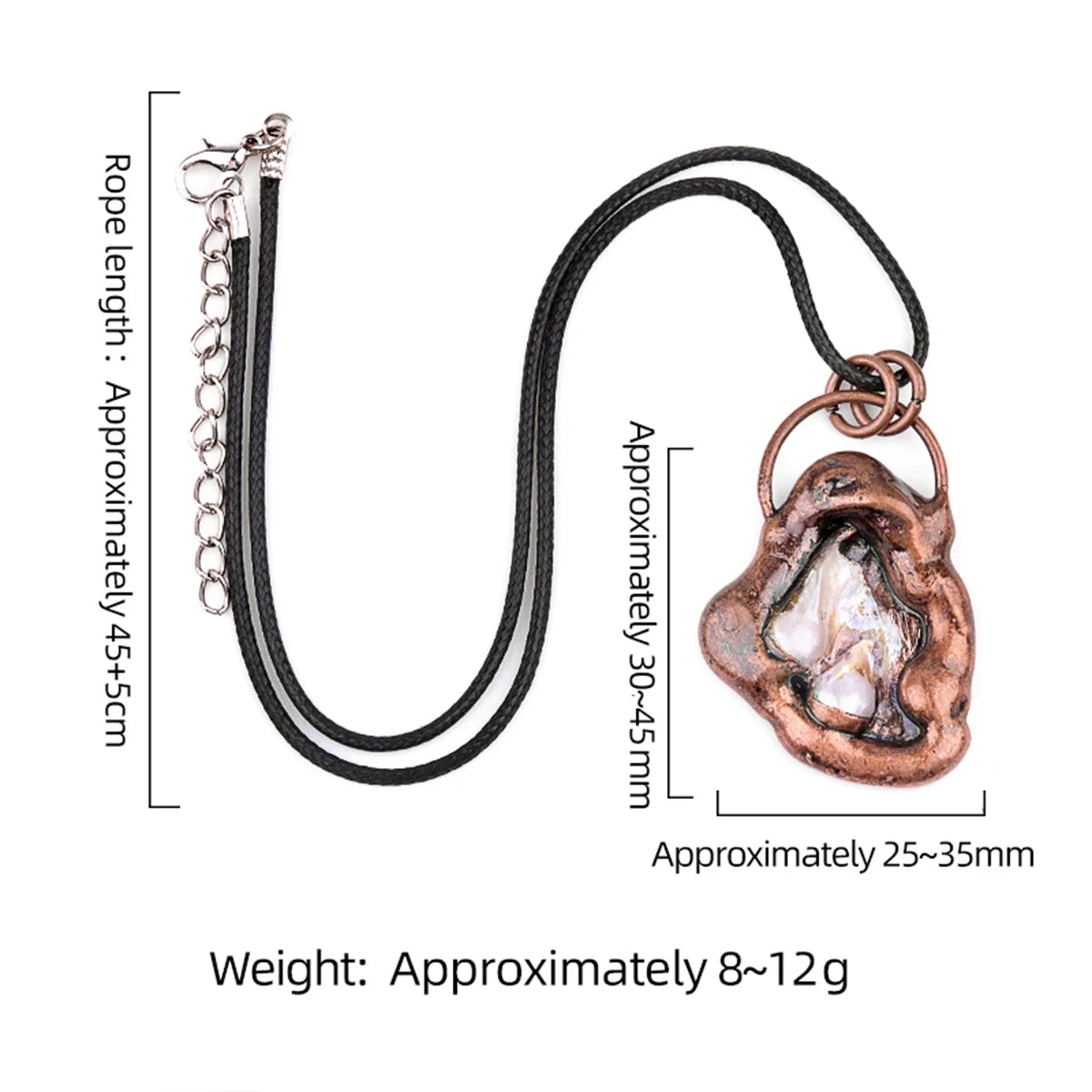30-45mm Vintage Copper Pendant Necklace with Natural Pearl Inlay | Unique Irregular Shape for Weddings & Parties