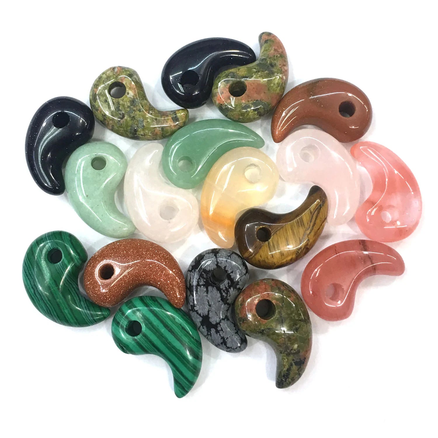 Comma Shape Natural Stone Pendant, Polished Crystal Agate Charms for DIY Necklace Bracelet Jewelry Making