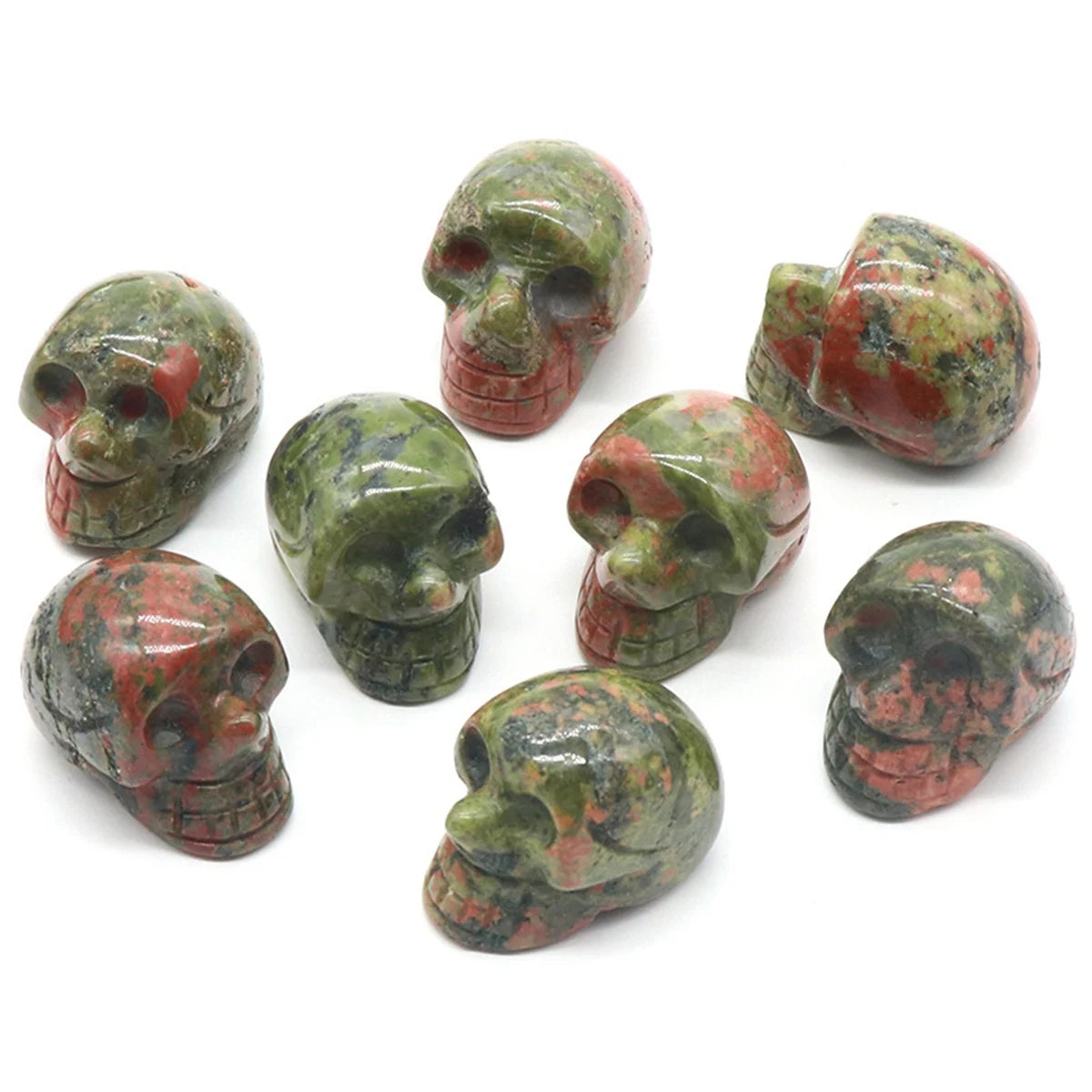 Halloween Skull Crystal Carving | Natural Unakite Healing Stone Figurine for Gothic Home Decor & Gift