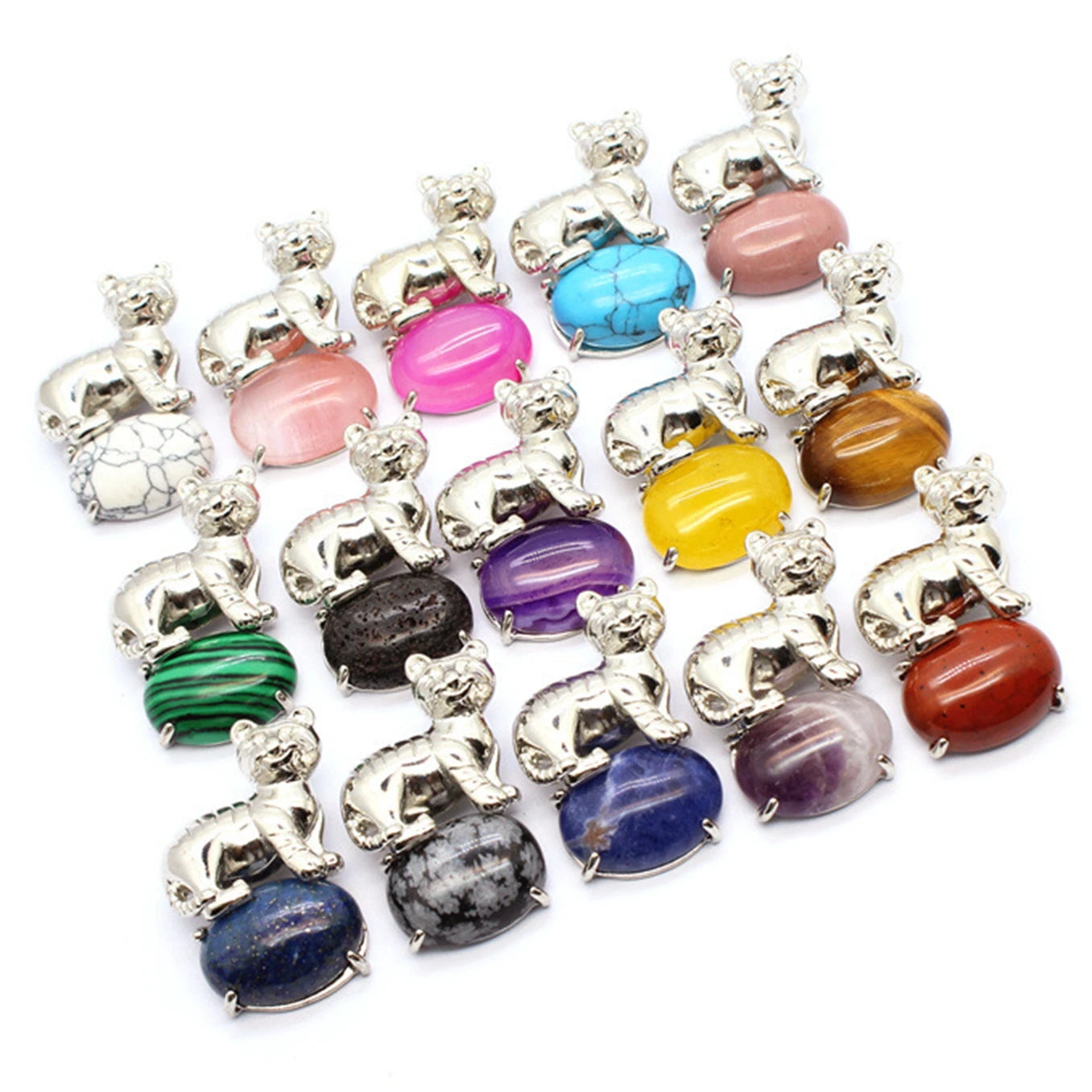 Fashion Colorful Crystal Quartz Tiger Charm Bulk Assorted Natural Gemstone Tiger Mascot Pendant Lucky Animal Amulet for Necklace Jewelry Making