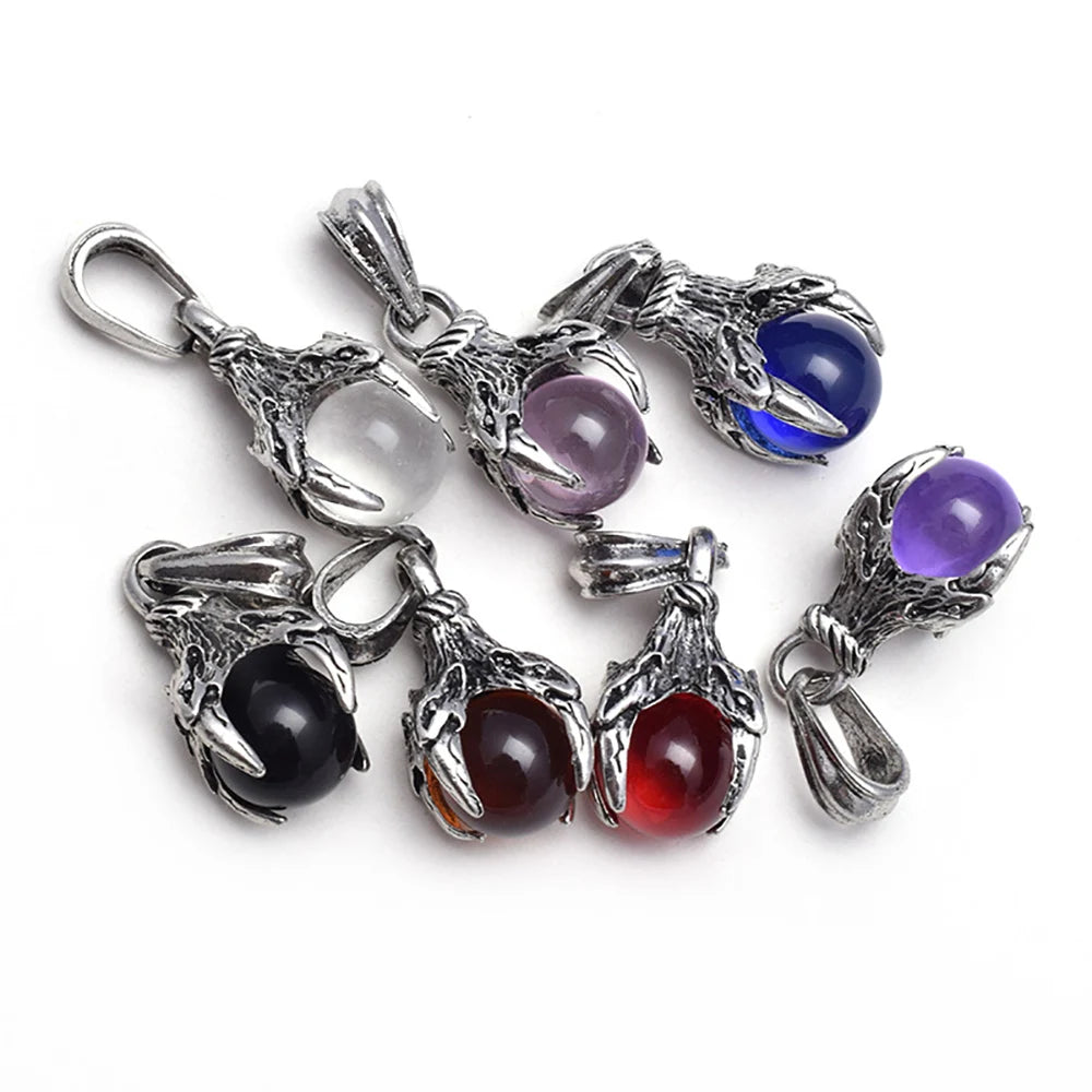 Vintage Punk Rock Dragon Claw Pendant Necklace • Gothic Hip Hop Jewelry for Men Women • Mythology Eagle Talon Crystal Ball Charm Amulet