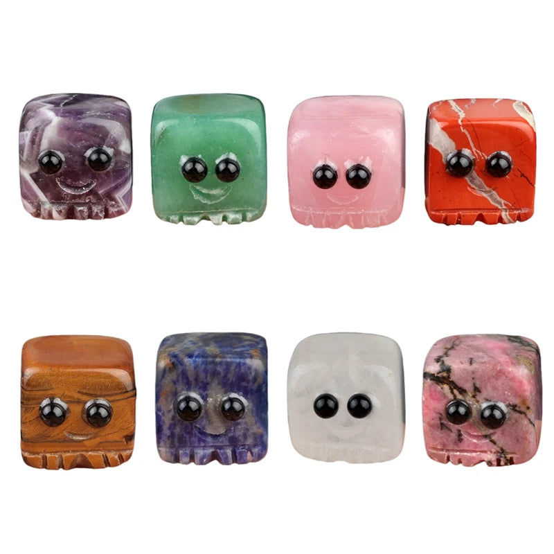 Mini Crystal Ghost Monster Statue - 20mm Assorted Colorful Genuine Stones Pixel Game Totem Office Stress Relief Toy