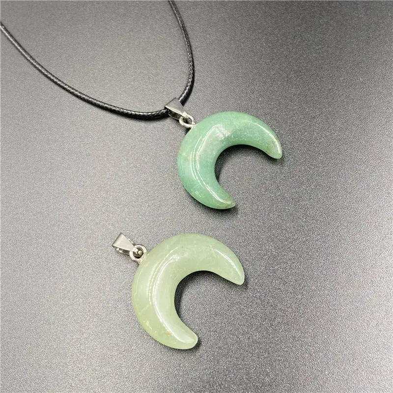 Multiple Colors Natural Gemstone Ox Horn Pendant Necklace Crescent Moon & C- Shape Men Women Chakra Crystal Jewelry