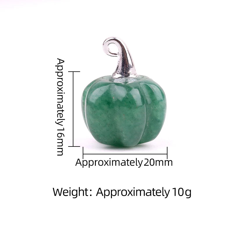 20MM Gemstone Pumpkin Pendant Ornament Handmade Craved Crystal Charm with Silver Bail for Halloween & Fall DIY Jewelry